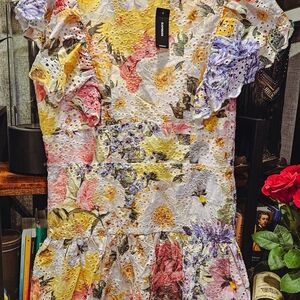 Floral Eyelet Dress with Ruffle Sleeves